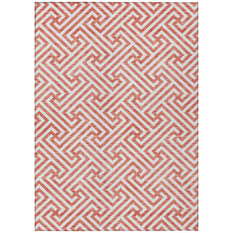 8' X 10' Salmon And Ivory Geometric Washable Indoor Outdoor Area Rug