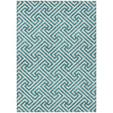 3' X 5' Teal Blue And Ivory Geometric Washable Indoor Outdoor Area Rug