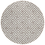 8' Taupe And Ivory Round Geometric Washable Indoor Outdoor Area Rug