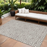 8' X 10' Taupe And Ivory Geometric Washable Indoor Outdoor Area Rug