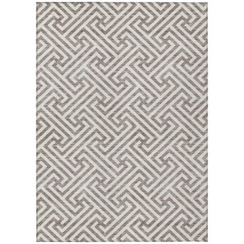 8' X 10' Taupe And Ivory Geometric Washable Indoor Outdoor Area Rug