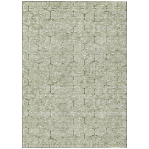5' X 8' Artichoke Green And Ivory Geometric Washable Indoor Outdoor Area Rug