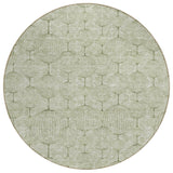 8' Artichoke Green And Ivory Round Geometric Washable Indoor Outdoor Area Rug