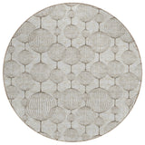 8' Beige And Brown Round Geometric Washable Indoor Outdoor Area Rug