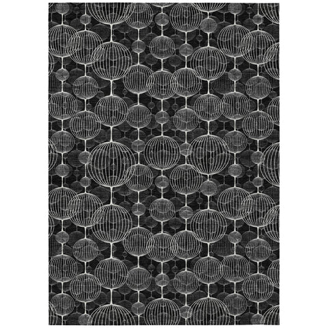 3' X 5' Black Charcoal And Ivory Geometric Washable Indoor Outdoor Area Rug