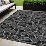 5' X 8' Black Charcoal And Ivory Geometric Washable Indoor Outdoor Area Rug