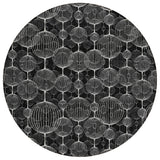 8' Black Charcoal And Ivory Round Geometric Washable Indoor Outdoor Area Rug