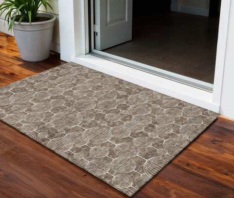 3' X 5' Chocolate And Beige Geometric Washable Indoor Outdoor Area Rug