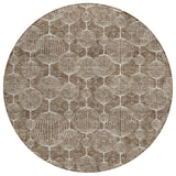 8' Chocolate And Beige Round Geometric Washable Indoor Outdoor Area Rug