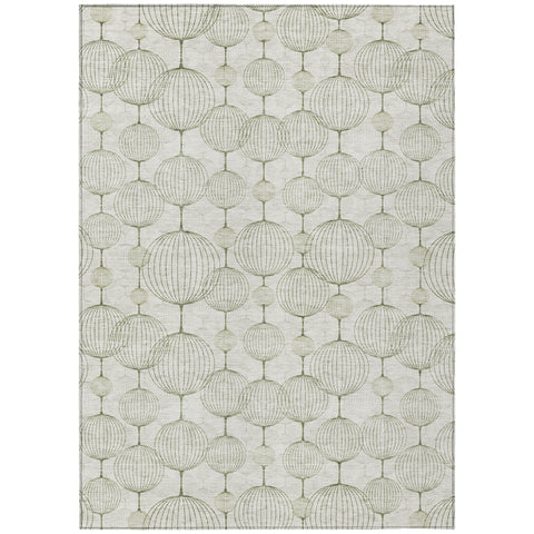 5' X 8' Green And Beige Geometric Washable Indoor Outdoor Area Rug