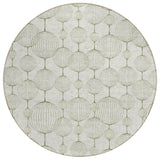 8' Green And Beige Round Geometric Washable Indoor Outdoor Area Rug