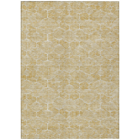 3' X 5' Gold Ivory And Beige Geometric Washable Indoor Outdoor Area Rug