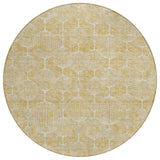 8' Gold Ivory And Beige Round Geometric Washable Indoor Outdoor Area Rug