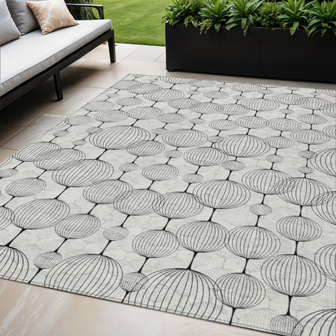 5' X 8' Graphite Gray And Silver Geometric Washable Indoor Outdoor Area Rug