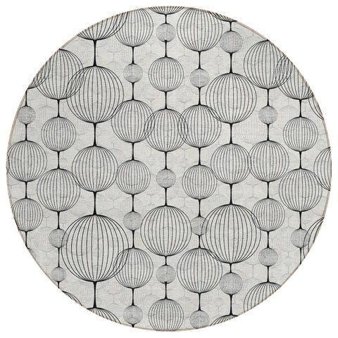 8' Graphite Gray And Silver Round Geometric Washable Indoor Outdoor Area Rug