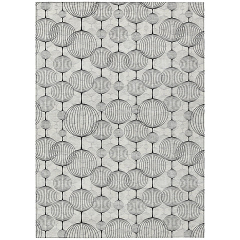 5' X 8' White Gray And Silver Geometric Washable Indoor Outdoor Area Rug