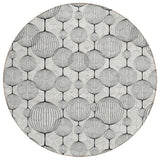8' White Gray And Silver Round Geometric Washable Indoor Outdoor Area Rug
