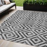 5' X 8' Black Gray And Silver Geometric Washable Indoor Outdoor Area Rug