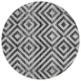 8' Black Gray And Silver Round Geometric Washable Indoor Outdoor Area Rug