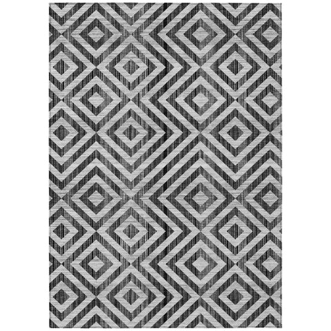 8' X 10' Black Gray And Silver Geometric Washable Indoor Outdoor Area Rug