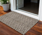 3' X 5' Brown Taupe And Beige Geometric Washable Indoor Outdoor Area Rug