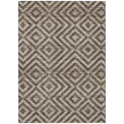 3' X 5' Brown Taupe And Beige Geometric Washable Indoor Outdoor Area Rug