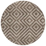 8' Brown Taupe And Beige Round Geometric Washable Indoor Outdoor Area Rug