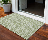3' X 5' Green And Beige Geometric Washable Indoor Outdoor Area Rug