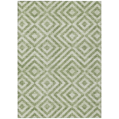 3' X 5' Green And Beige Geometric Washable Indoor Outdoor Area Rug