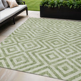 5' X 8' Green And Beige Geometric Washable Indoor Outdoor Area Rug