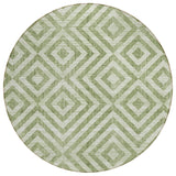 8' Green And Beige Round Geometric Washable Indoor Outdoor Area Rug