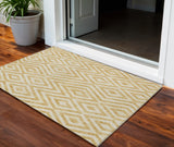 3' X 5' Gold Beige And Ivory Geometric Washable Indoor Outdoor Area Rug