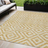 5' X 8' Gold Beige And Ivory Geometric Washable Indoor Outdoor Area Rug