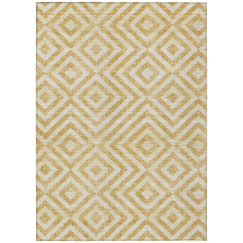 8' X 10' Gold Beige And Ivory Geometric Washable Indoor Outdoor Area Rug