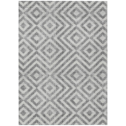 5' X 8' Gray Silver And Ivory Geometric Washable Indoor Outdoor Area Rug