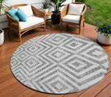 8' Gray Silver And Ivory Round Geometric Washable Indoor Outdoor Area Rug