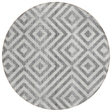 8' Gray Silver And Ivory Round Geometric Washable Indoor Outdoor Area Rug