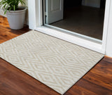 3' X 5' Ivory And Beige Geometric Washable Indoor Outdoor Area Rug