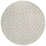 8' Ivory And Beige Round Geometric Washable Indoor Outdoor Area Rug
