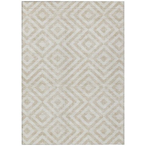 8' X 10' Ivory And Beige Geometric Washable Indoor Outdoor Area Rug
