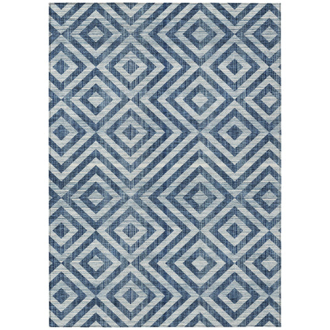3' X 5' Navy Blue And Ivory Geometric Washable Indoor Outdoor Area Rug