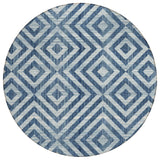 8' Navy Blue And Ivory Round Geometric Washable Indoor Outdoor Area Rug