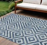 8' X 10' Navy Blue And Ivory Geometric Washable Indoor Outdoor Area Rug