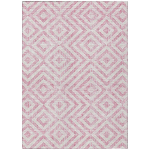 3' X 5' Pink And Ivory Geometric Washable Indoor Outdoor Area Rug