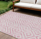 8' X 10' Pink And Ivory Geometric Washable Indoor Outdoor Area Rug