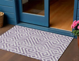 3' X 5' Purple And Ivory Geometric Washable Indoor Outdoor Area Rug
