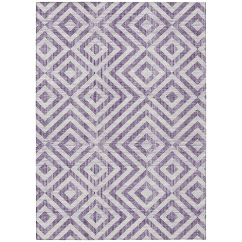 3' X 5' Purple And Ivory Geometric Washable Indoor Outdoor Area Rug