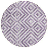8' Purple And Ivory Round Geometric Washable Indoor Outdoor Area Rug