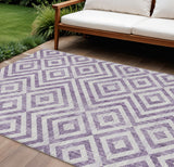 8' X 10' Purple And Ivory Geometric Washable Indoor Outdoor Area Rug
