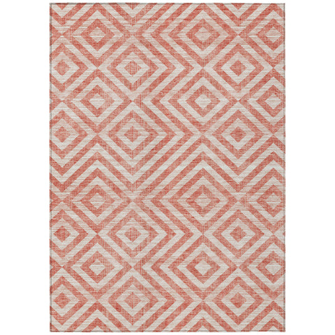 3' X 5' Salmon And Ivory Geometric Washable Indoor Outdoor Area Rug